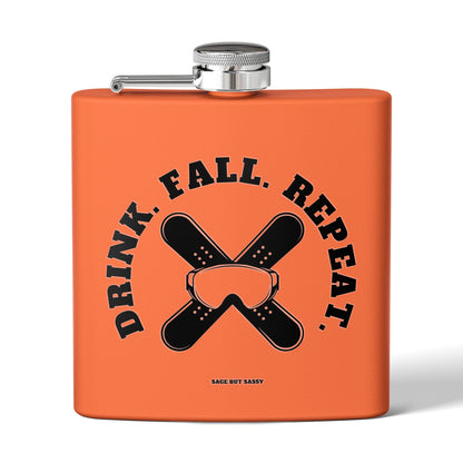 Drink fall repeat,  Flask, Stainless Steel Hip Flask, Skiing and Snowboarding accessories, 6oz