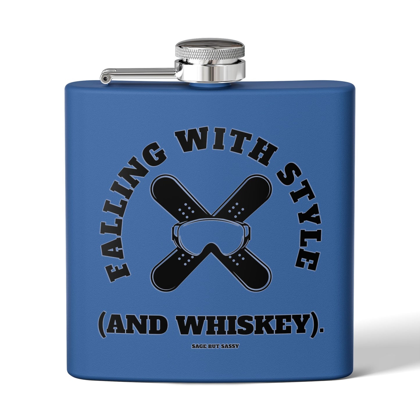 Falling with style and whiskey,  Flask, Stainless Steel Hip Flask, Skiing and Snowboarding accessories, 6oz