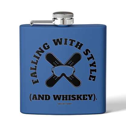 Falling with style and whiskey,  Flask, Stainless Steel Hip Flask, Skiing and Snowboarding accessories, 6oz