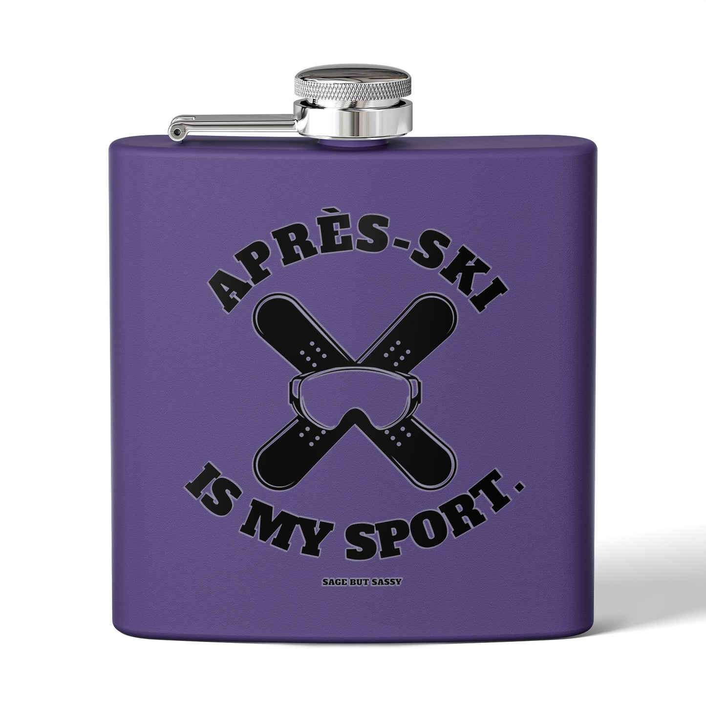Après-Ski Is My Sport,  Flask, Stainless Steel Hip Flask, Skiing and Snowboarding accessories, 6oz